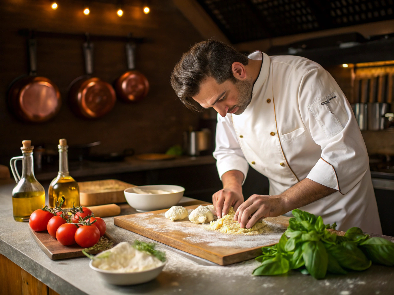 Chef preparing fresh pasta in our modern Italian kitchen